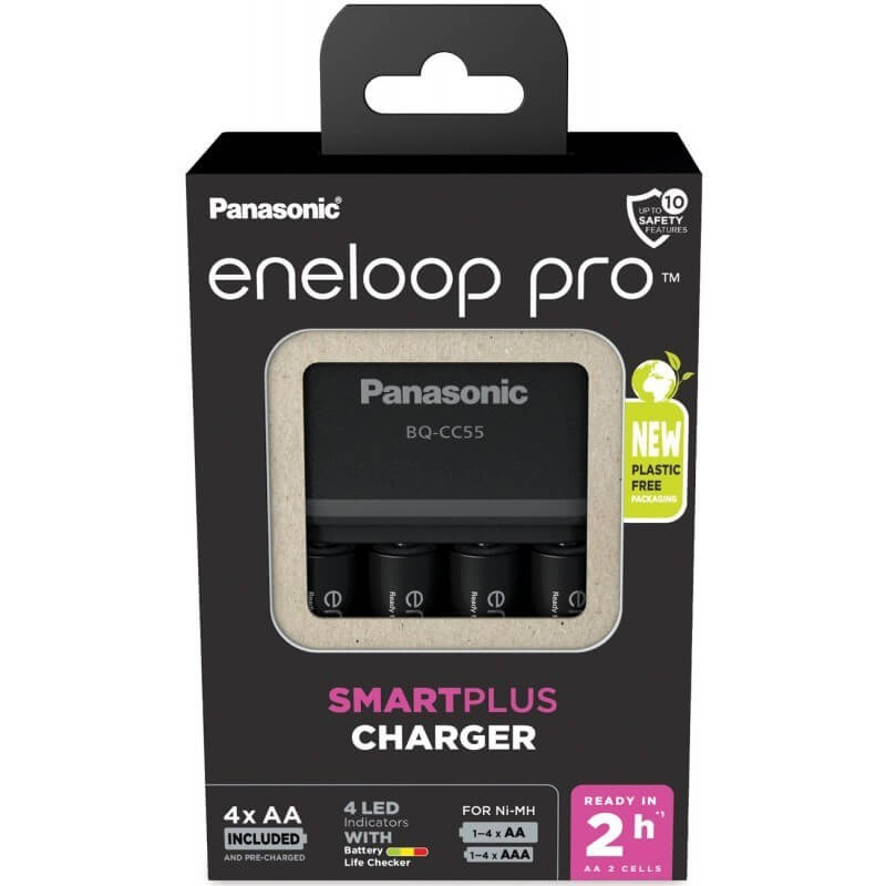 מטען מהיר Panasonic עם 4 סוללות נטענות Eneloop Pro