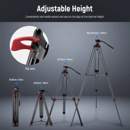 חצובה מקצועית עם ראש נוזלי Neewer 200cm Heavy-Duty Tripod – תמונה 3