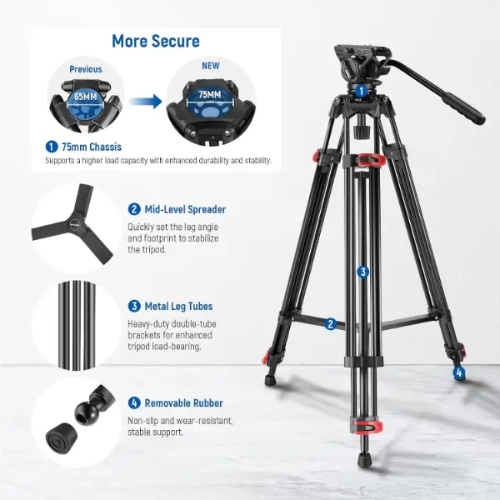 חצובת וידאו מקצועית 189 ס"מ NEEWER Pro Video Tripod Aluminu – תמונה 9
