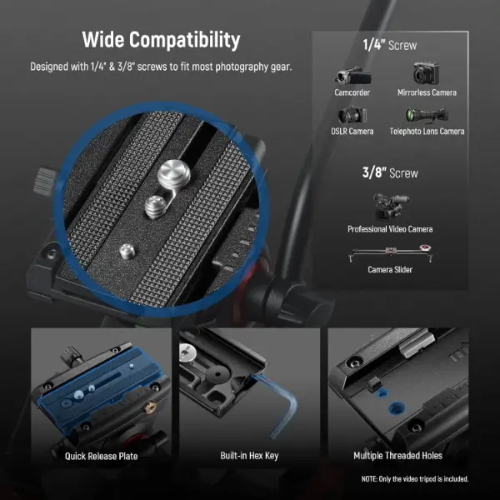 חצובת וידאו מקצועית 189 ס"מ NEEWER Pro Video Tripod Aluminu – תמונה 7