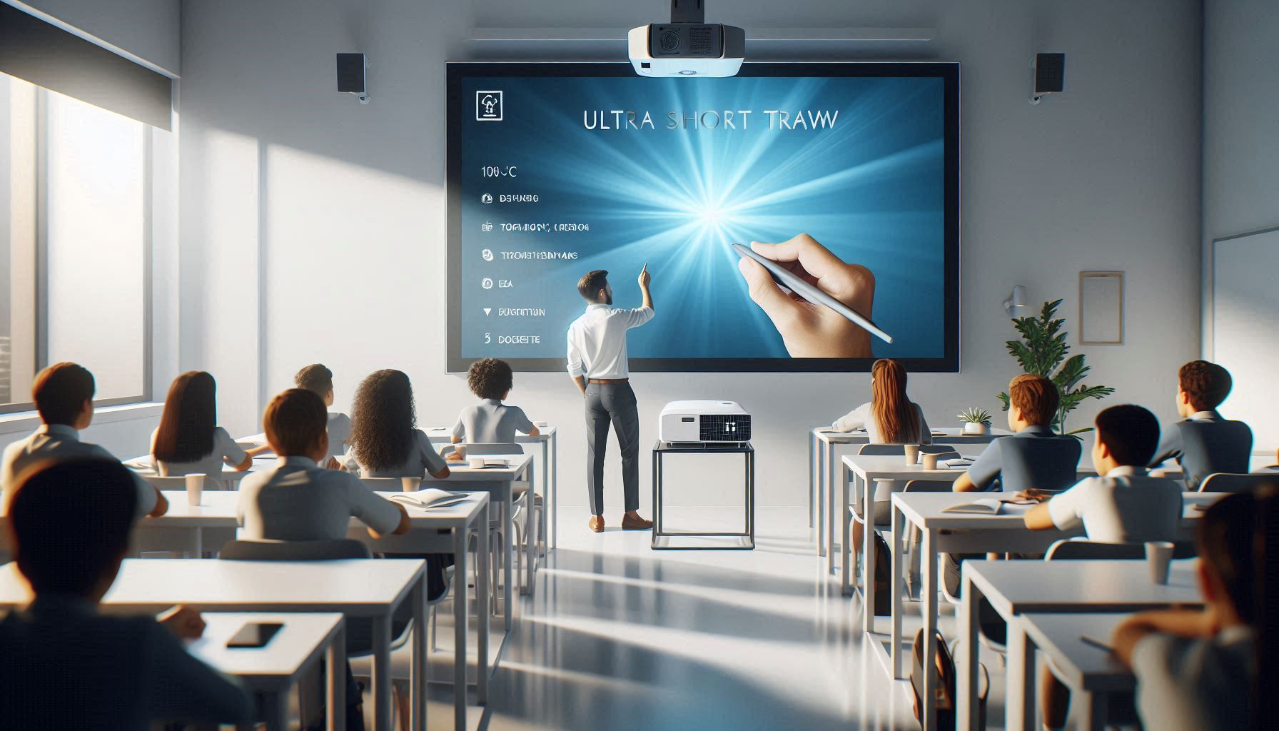 מקרן אינטראקטיבי OPTOMA W319USTire - מצגות, הדרכות ושיעורים בלי צללים