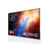 תמונת חזית של מסך מקצועי Optoma N3981K 98" 4K UHD Smart Display מותקן בחדר ישיבות מודרני, מציג תמונה חדה ובהירה עם מסגרת דקה ועיצוב אלגנטי של המותג Optoma הזמין ב-view center.