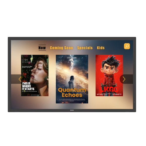 מסך מגע אינטראקטיבי Philips T-Line 43BDL3751T 43" 4K view center בעיצוב מודרני עם מסגרת דקה ותצוגה צבעונית חדה.