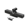 מצלמת ועידה Rocware RB20 Dual-Lens 4K בעיצוב סאונדבר רחב ויוקרתי בצבע שחור, המציגה שתי עדשות מצלמה מרכזיות ומערך רמקולים עוצמתי בצדדים.