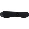 מערכת וידאו בר Lumens MS-10S 4K לעסקים מבית view center - מבט חזיתי על וידאו-בר מוארך בעיצוב שחור ומודרני, הכולל כיסוי רמקול מבד איכותי ומצלמת 4K רחבה במרכז עם תושבות עיגון יציבות בתחתית.
