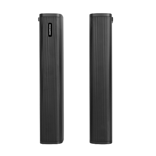 רמקול מדף מקצועי Rocware S22 Hi-Fi Speaker - view center בעיצוב מוארך ואלגנטי בצבע שחור עם רשת הגנה קדמית ורגליות יציבות להצבה בחדרי ישיבות.